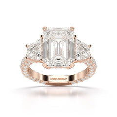 7.49 CT Three Stone Emerald Cut Lab Diamond Ring