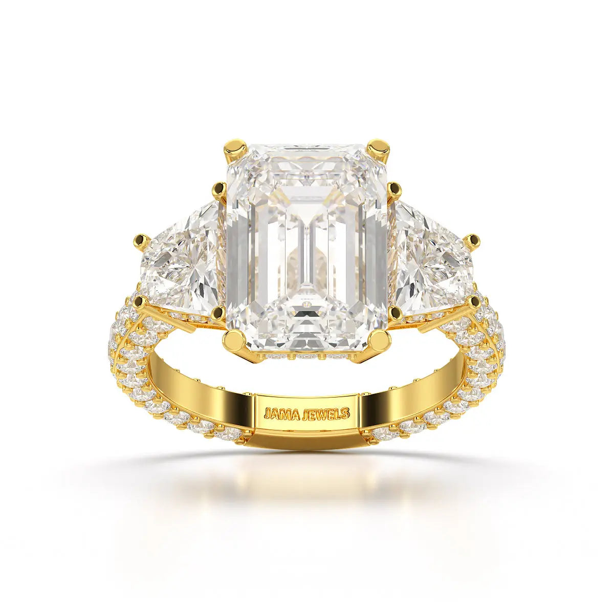 7.49 CT Three Stone Emerald Cut Lab Diamond Ring