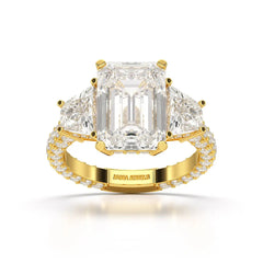 7.49 CT Three Stone Emerald Cut Lab Diamond Ring