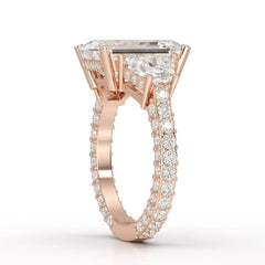 7.49 CT Three Stone Emerald Cut Lab Diamond Ring