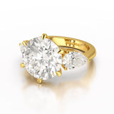 9.13 CT Lab Diamond Round and Pear Cut Three Stone Ring