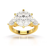 9.13 CT Lab Diamond Round and Pear Cut Three Stone Ring