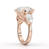 9.13 CT Lab Diamond Round and Pear Cut Three Stone Ring