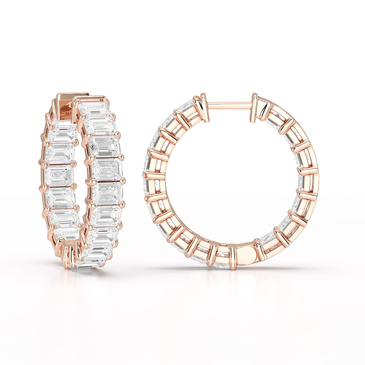 Emerald Cut Lab Diamond Hoop Earrings