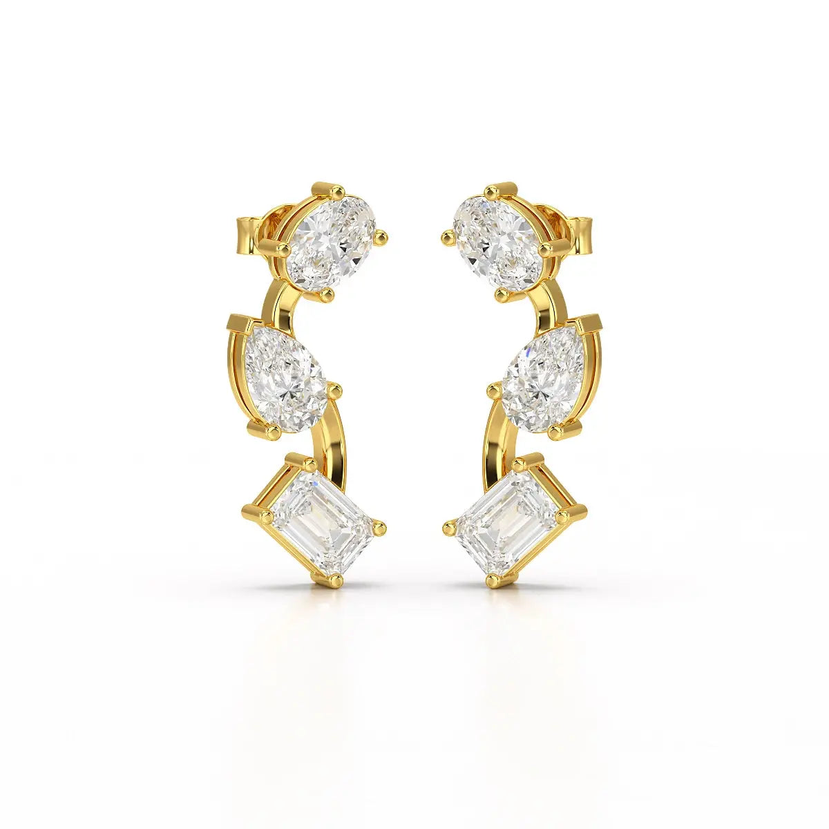 3.45 CT Lab Diamond Multi-Shape Three Stone Earrings Jama Jewels