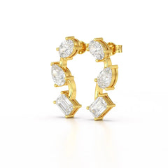 3.45 CT Lab Diamond Multi-Shape Three Stone Earrings Jama Jewels
