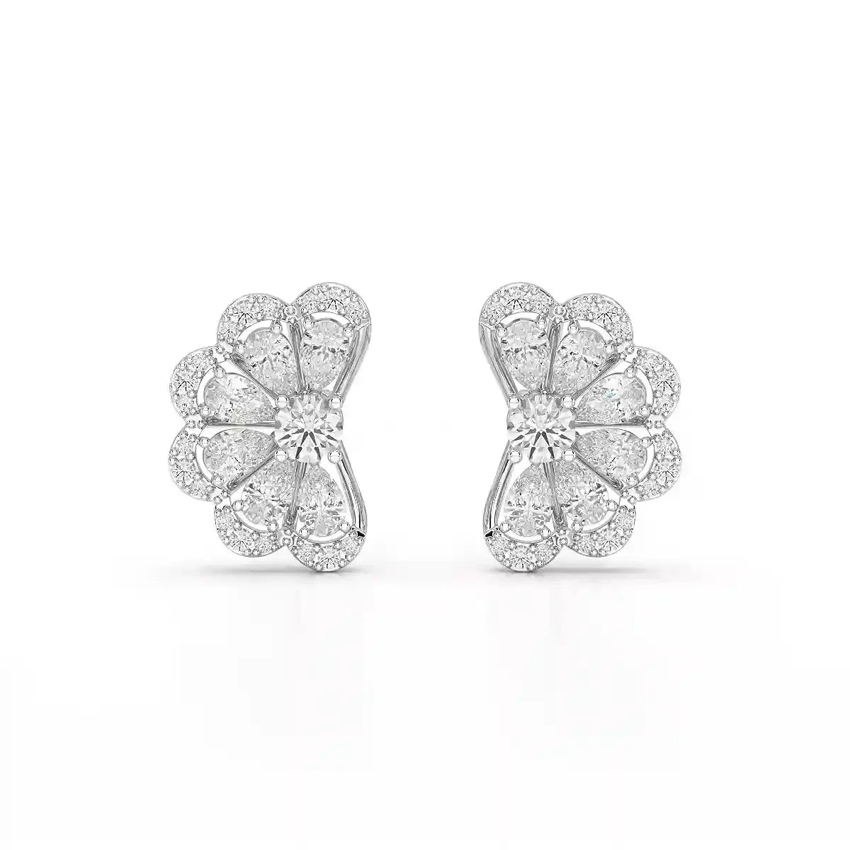 1.05 CT Flower Shape Stud Earring with Pear & Round cut Lab Diamonds Jama Jewels