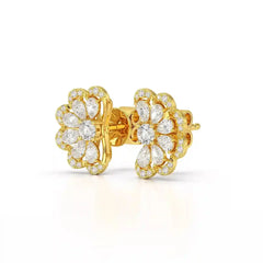1.05 CT Flower Shape Stud Earring with Pear & Round cut Lab Diamonds Jama Jewels
