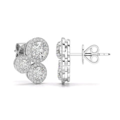 2.30 CT Trio Halo Round Cut Diamond Stud Earrings Jama Jewels