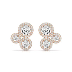2.30 CT Trio Halo Round Cut Diamond Stud Earrings Jama Jewels