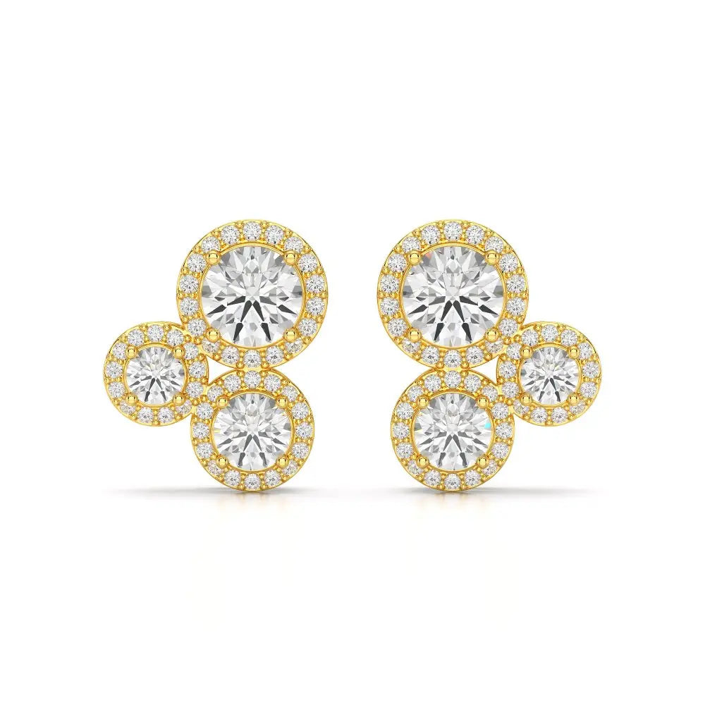 2.30 CT Trio Halo Round Cut Diamond Stud Earrings Jama Jewels