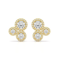 2.30 CT Trio Halo Round Cut Diamond Stud Earrings Jama Jewels
