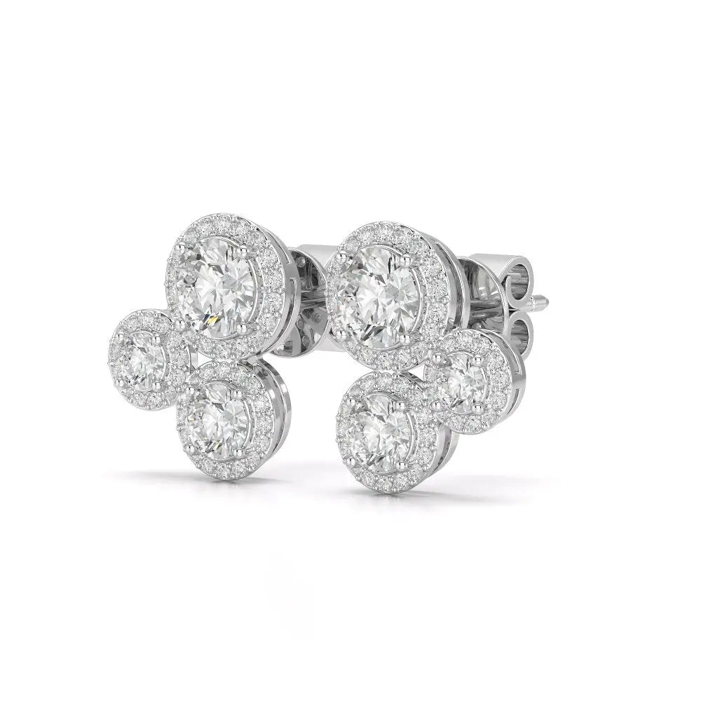 2.30 CT Trio Halo Round Cut Diamond Stud Earrings Jama Jewels