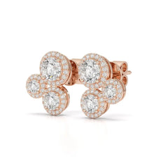 2.30 CT Trio Halo Round Cut Diamond Stud Earrings Jama Jewels