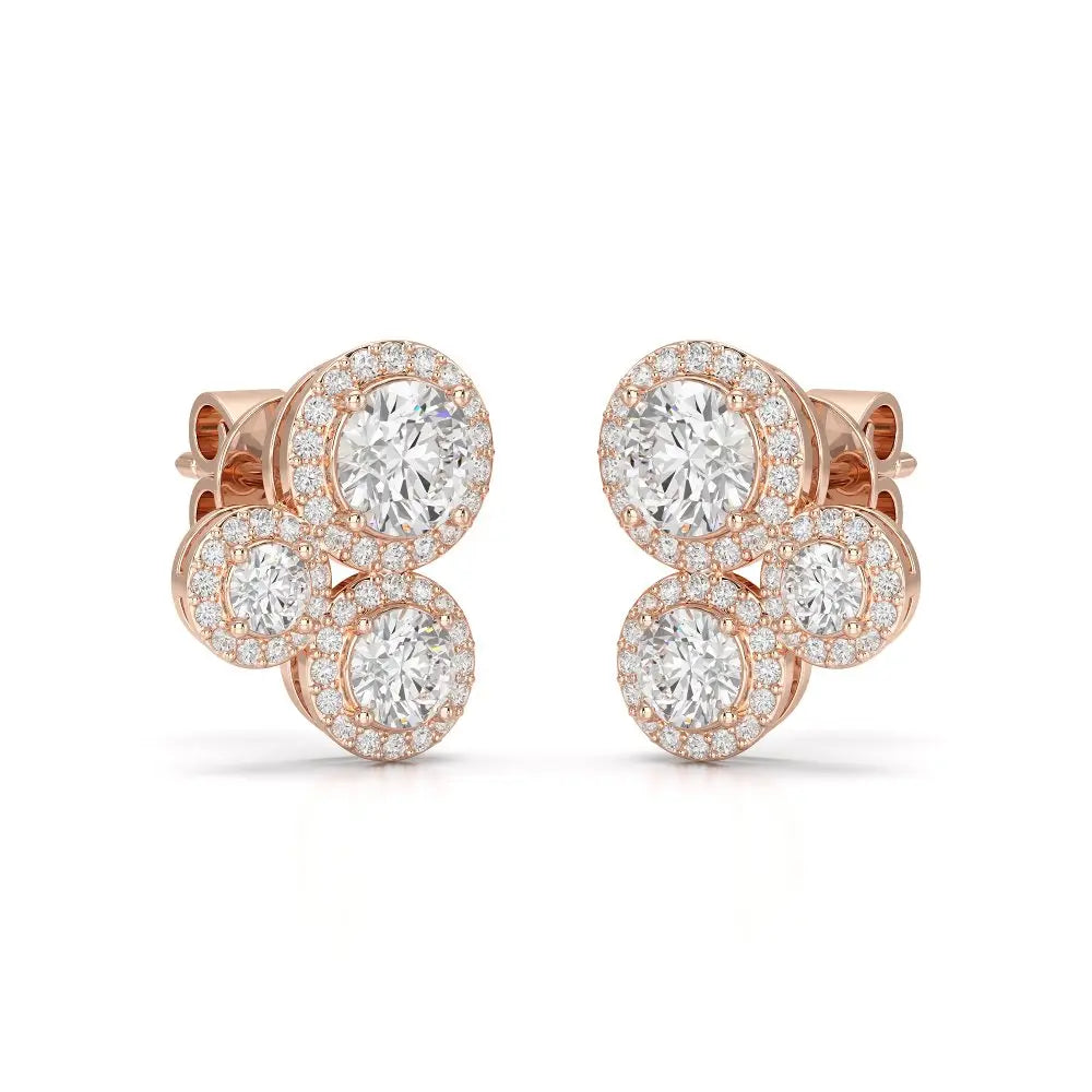 2.30 CT Trio Halo Round Cut Diamond Stud Earrings Jama Jewels