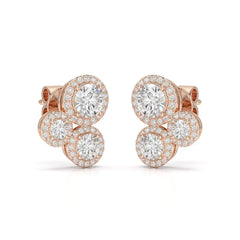 2.30 CT Trio Halo Round Cut Diamond Stud Earrings Jama Jewels