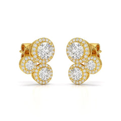 2.30 CT Trio Halo Round Cut Diamond Stud Earrings Jama Jewels