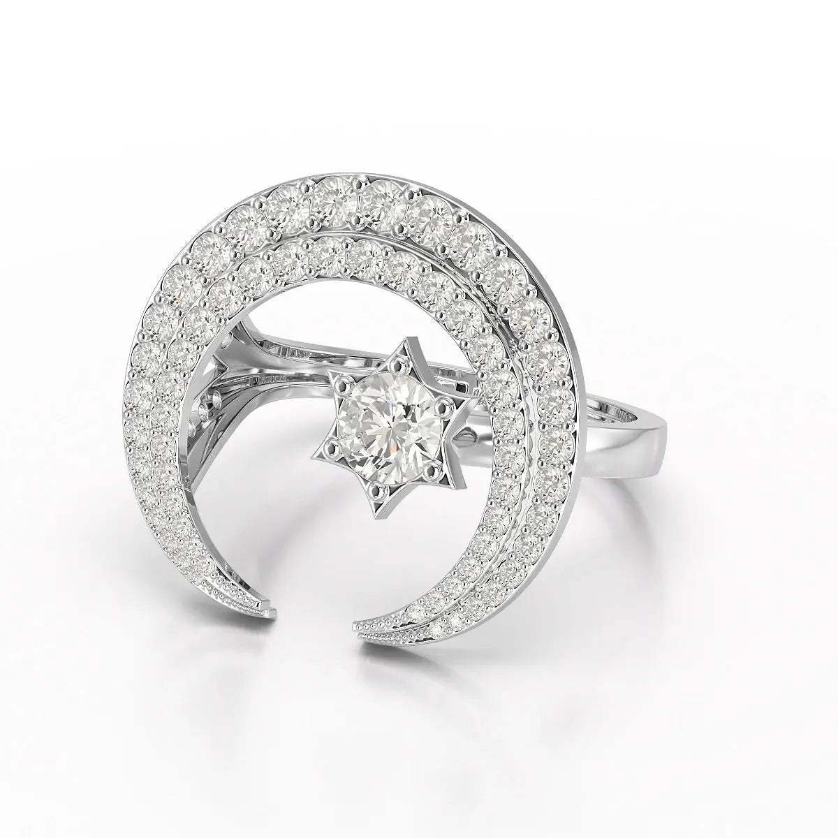 5.63 CT Crescent Moon and Star Shape Lab Diamond Ring Jama Jewels