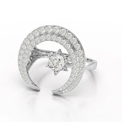 5.63 CT Crescent Moon and Star Shape Lab Diamond Ring Jama Jewels