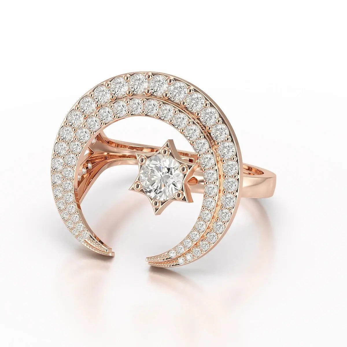 5.63 CT Crescent Moon and Star Shape Lab Diamond Ring Jama Jewels