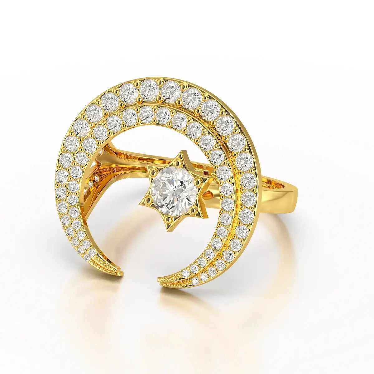 5.63 CT Crescent Moon and Star Shape Lab Diamond Ring Jama Jewels