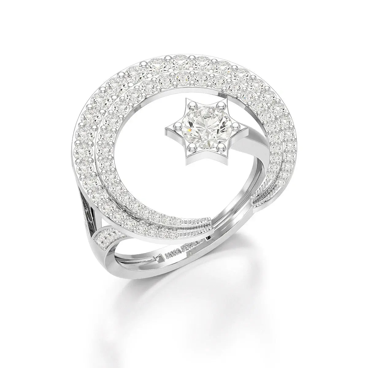 5.63 CT Crescent Moon and Star Shape Lab Diamond Ring Jama Jewels