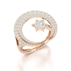 5.63 CT Crescent Moon and Star Shape Lab Diamond Ring Jama Jewels