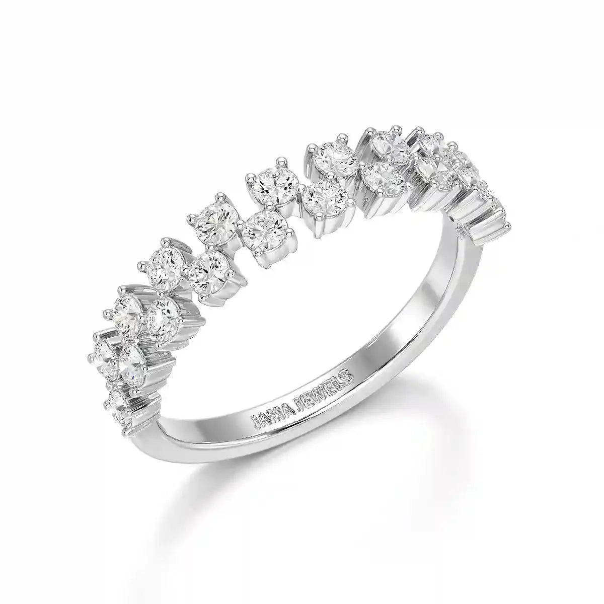 0.7 CT Half Eternity Ring with Two Layer Round Cut Lab Diamonds Jama Jewels