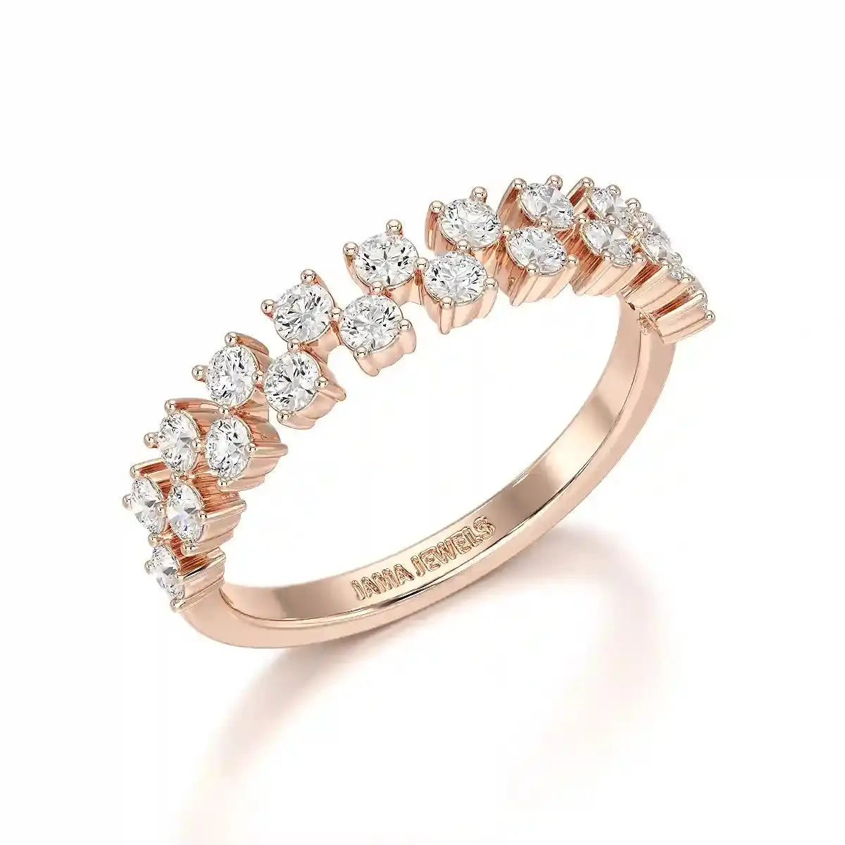 0.7 CT Half Eternity Ring with Two Layer Round Cut Lab Diamonds Jama Jewels