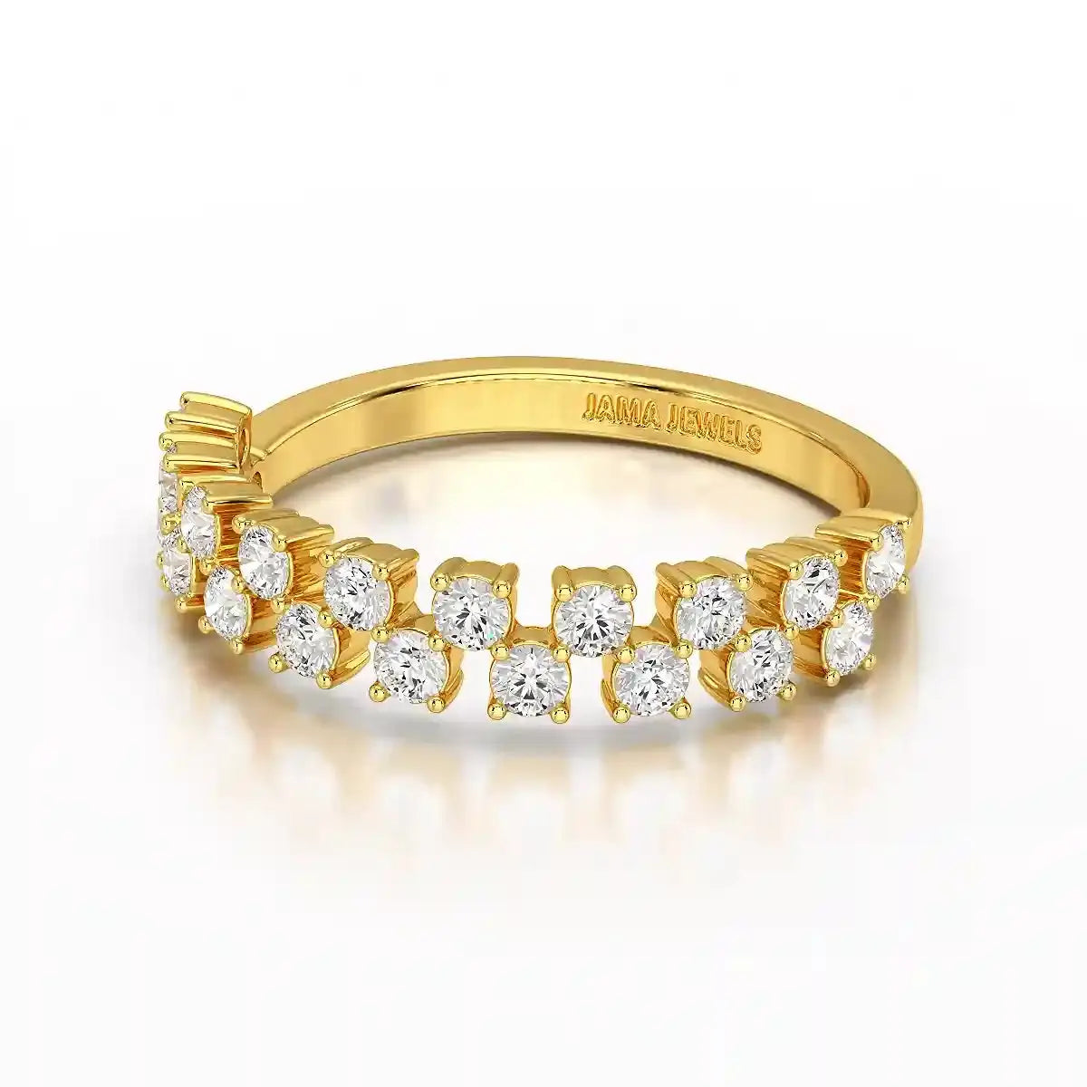 0.7 CT Half Eternity Ring with Two Layer Round Cut Lab Diamonds Jama Jewels