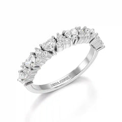 0.8 CT Half Eternity Ring with Round and Heart Cut Lab Diamonds Jama Jewels