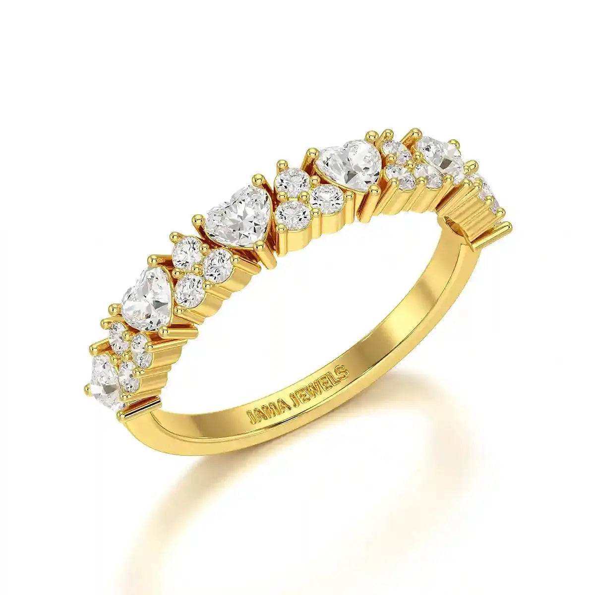 0.8 CT Half Eternity Ring with Round and Heart Cut Lab Diamonds Jama Jewels