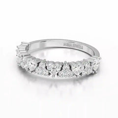 0.8 CT Half Eternity Ring with Round and Heart Cut Lab Diamonds Jama Jewels