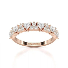 0.8 CT Half Eternity Ring with Round and Heart Cut Lab Diamonds Jama Jewels