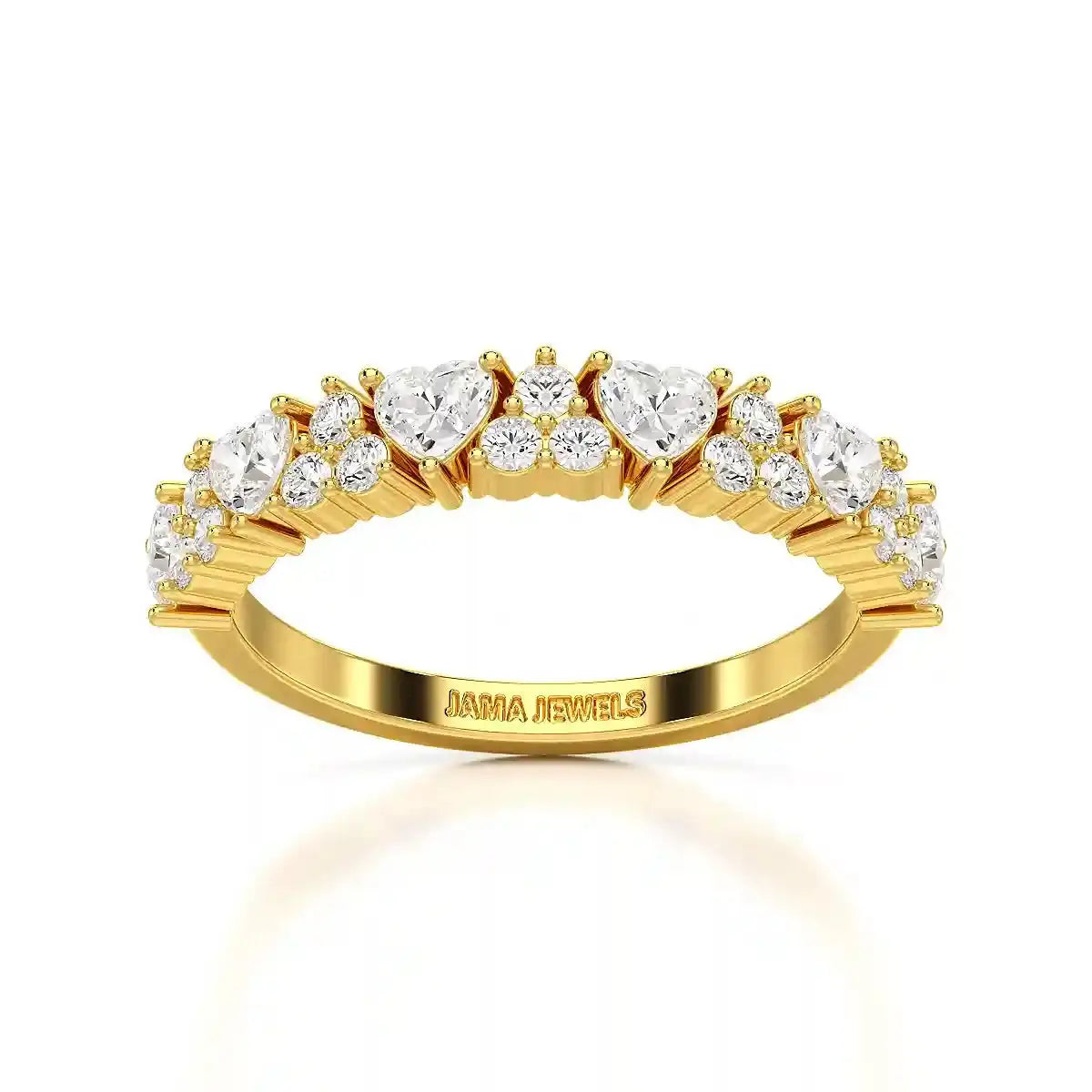 0.8 CT Half Eternity Ring with Round and Heart Cut Lab Diamonds Jama Jewels