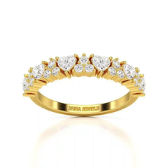 0.8 CT Half Eternity Ring with Round and Heart Cut Lab Diamonds Jama Jewels