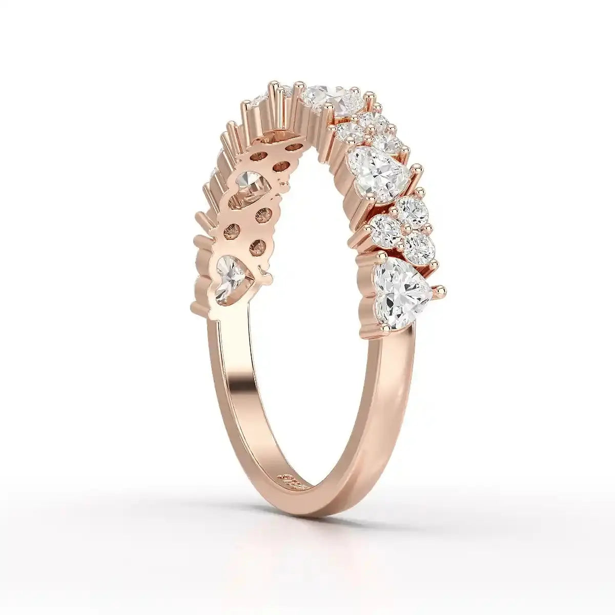 0.8 CT Half Eternity Ring with Round and Heart Cut Lab Diamonds Jama Jewels