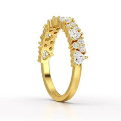 0.8 CT Half Eternity Ring with Round and Heart Cut Lab Diamonds Jama Jewels
