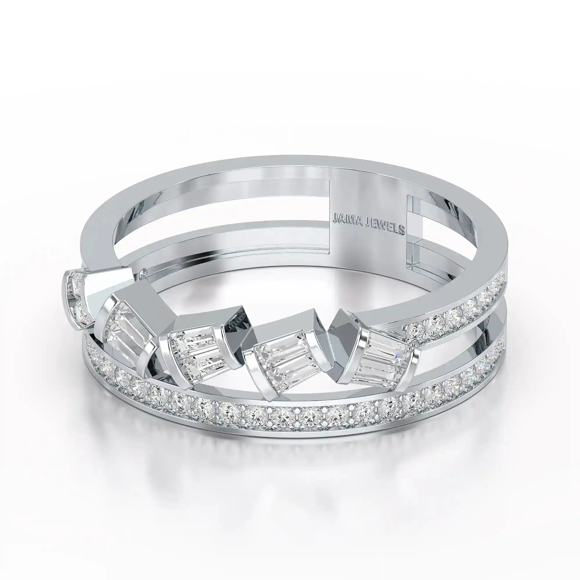 0.50 CT Two Row Ring with Round and Taper Cut Diamonds Jama Jewels