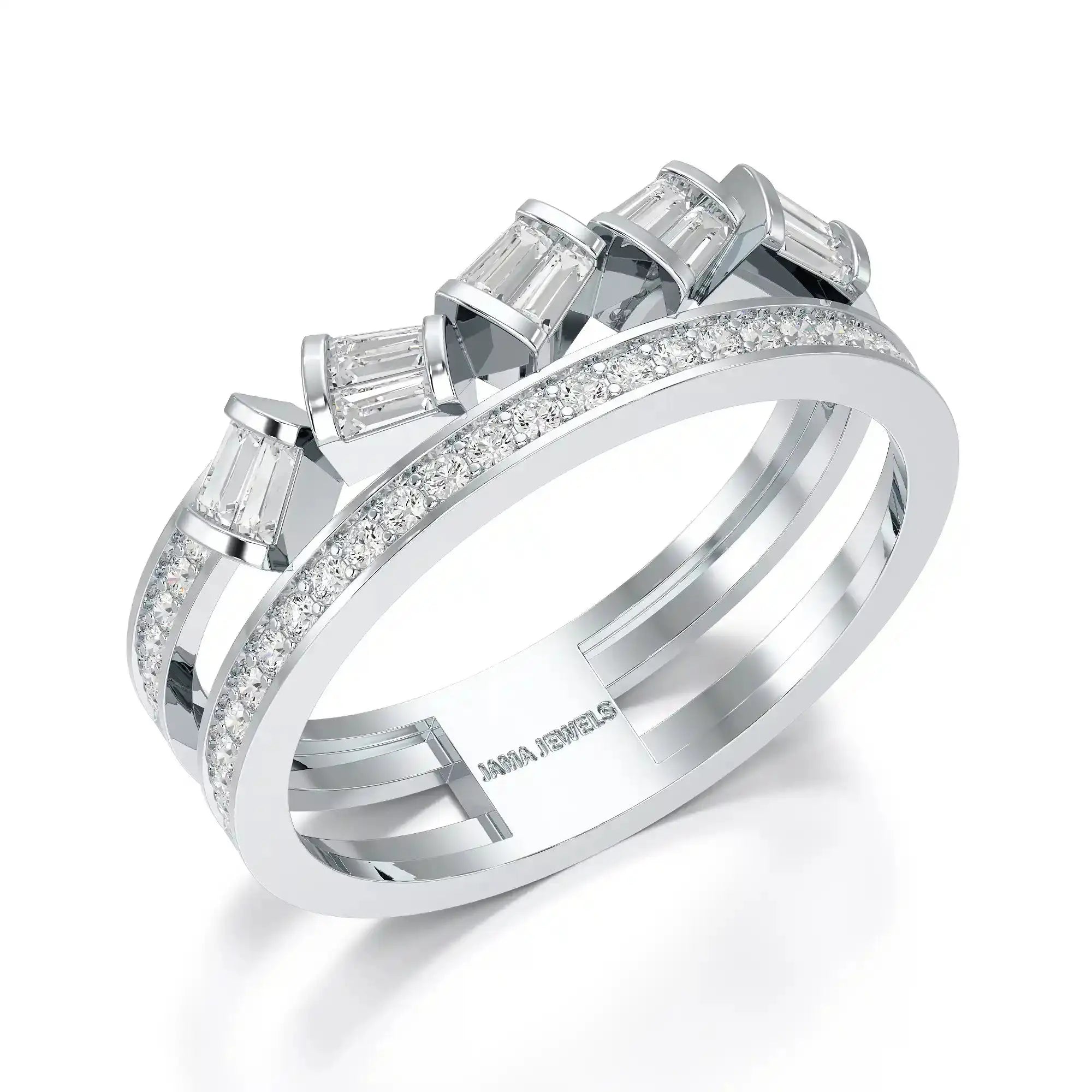 0.50 CT Two Row Ring with Round and Taper Cut Diamonds Jama Jewels