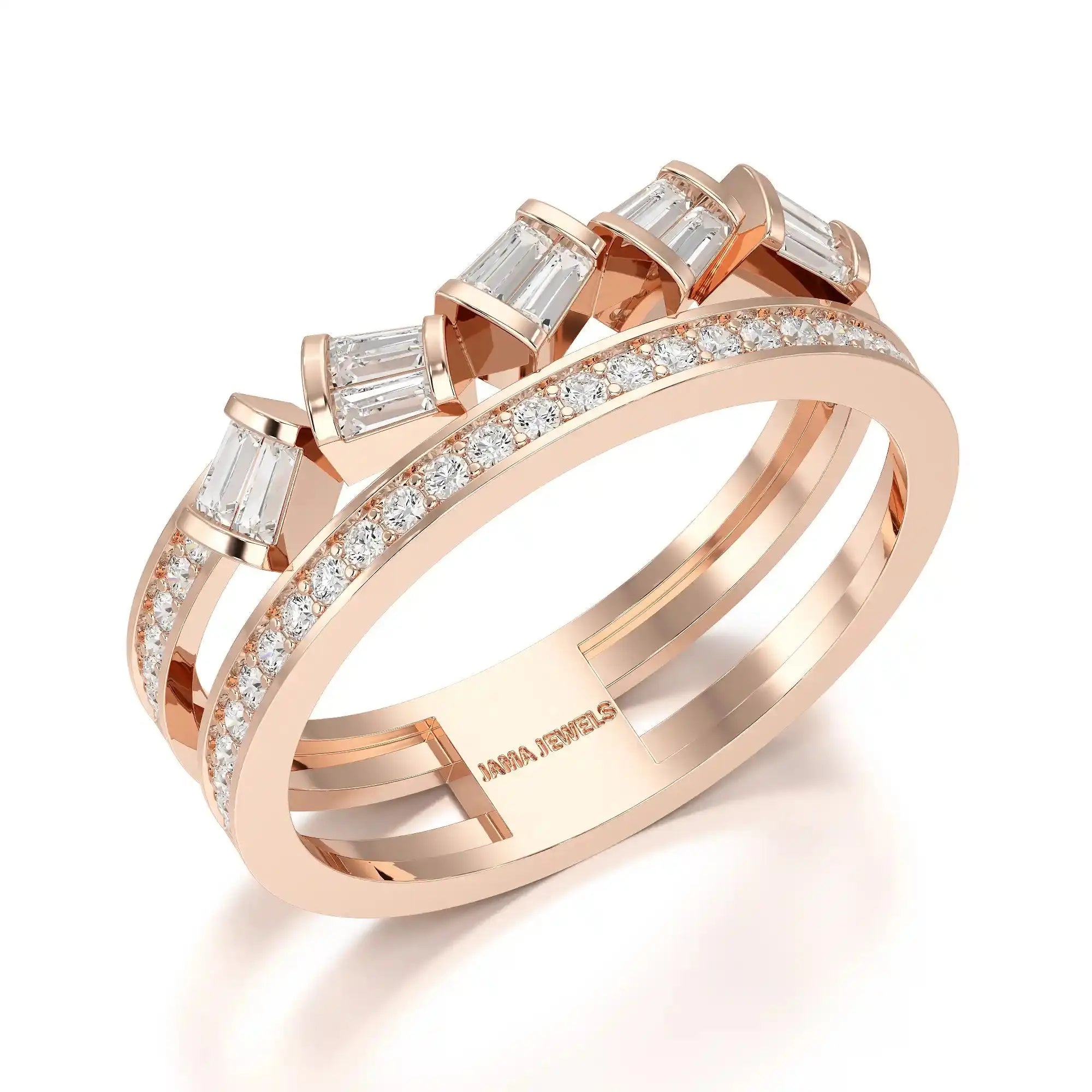 0.50 CT Two Row Ring with Round and Taper Cut Diamonds Jama Jewels