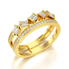 0.50 CT Two Row Ring with Round and Taper Cut Diamonds Jama Jewels