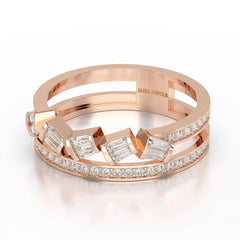 0.50 CT Two Row Ring with Round and Taper Cut Diamonds Jama Jewels