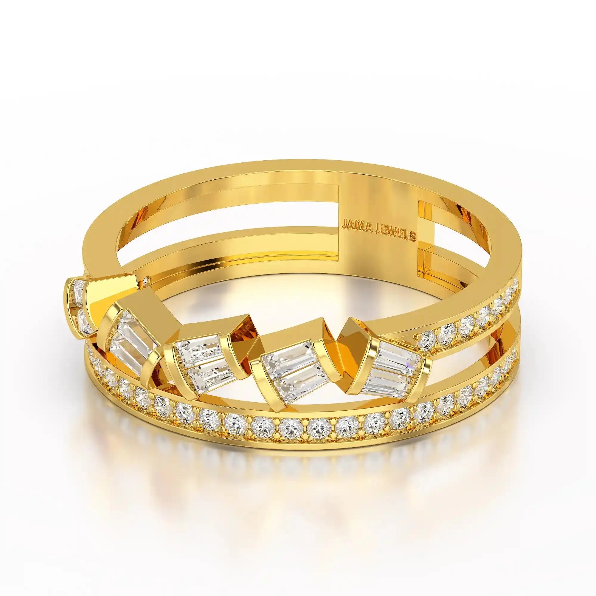 0.50 CT Two Row Ring with Round and Taper Cut Diamonds Jama Jewels