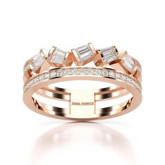 0.50 CT Two Row Ring with Round and Taper Cut Diamonds Jama Jewels