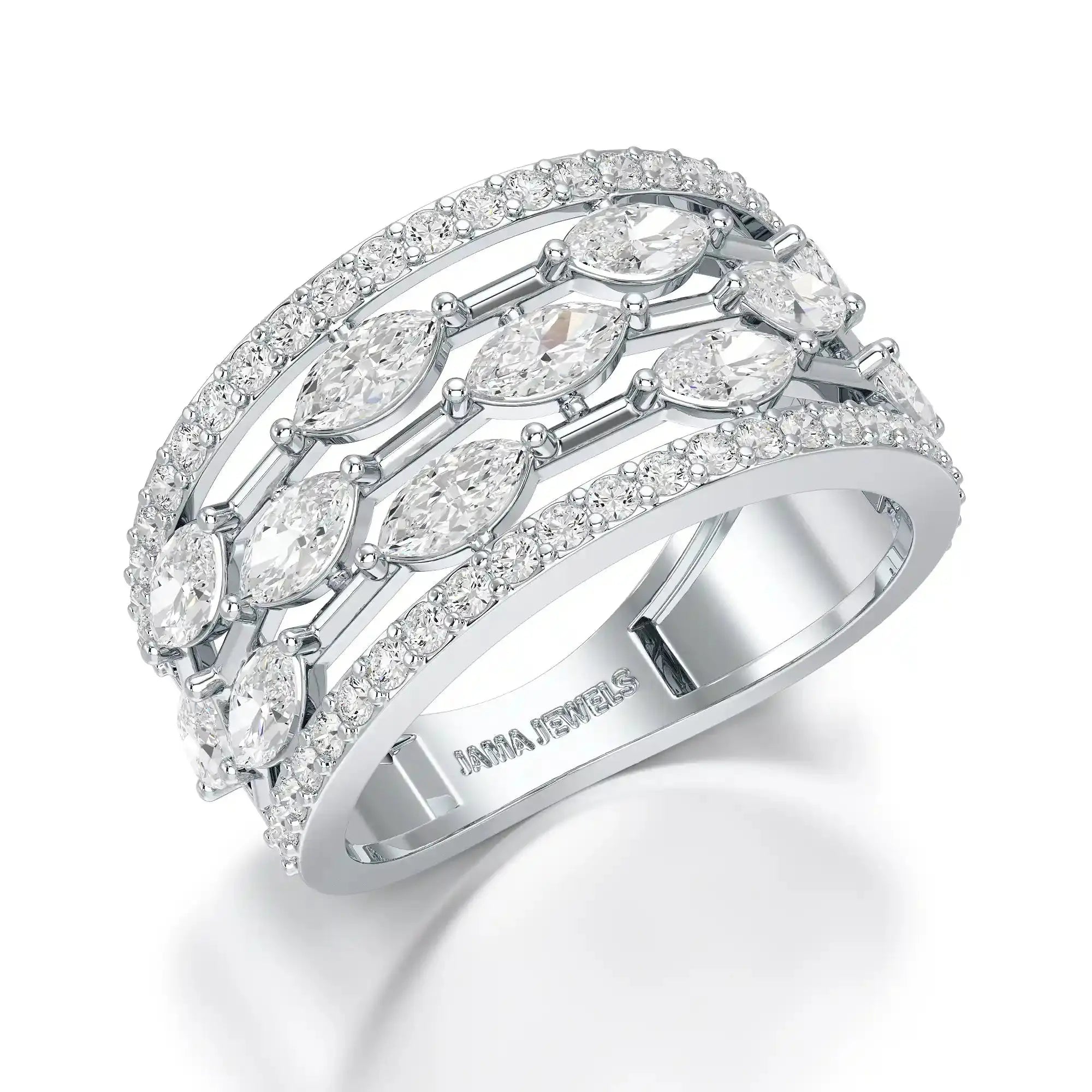 1.75 CT Five Row Ring with Marquise & Round Diamonds Jama Jewels