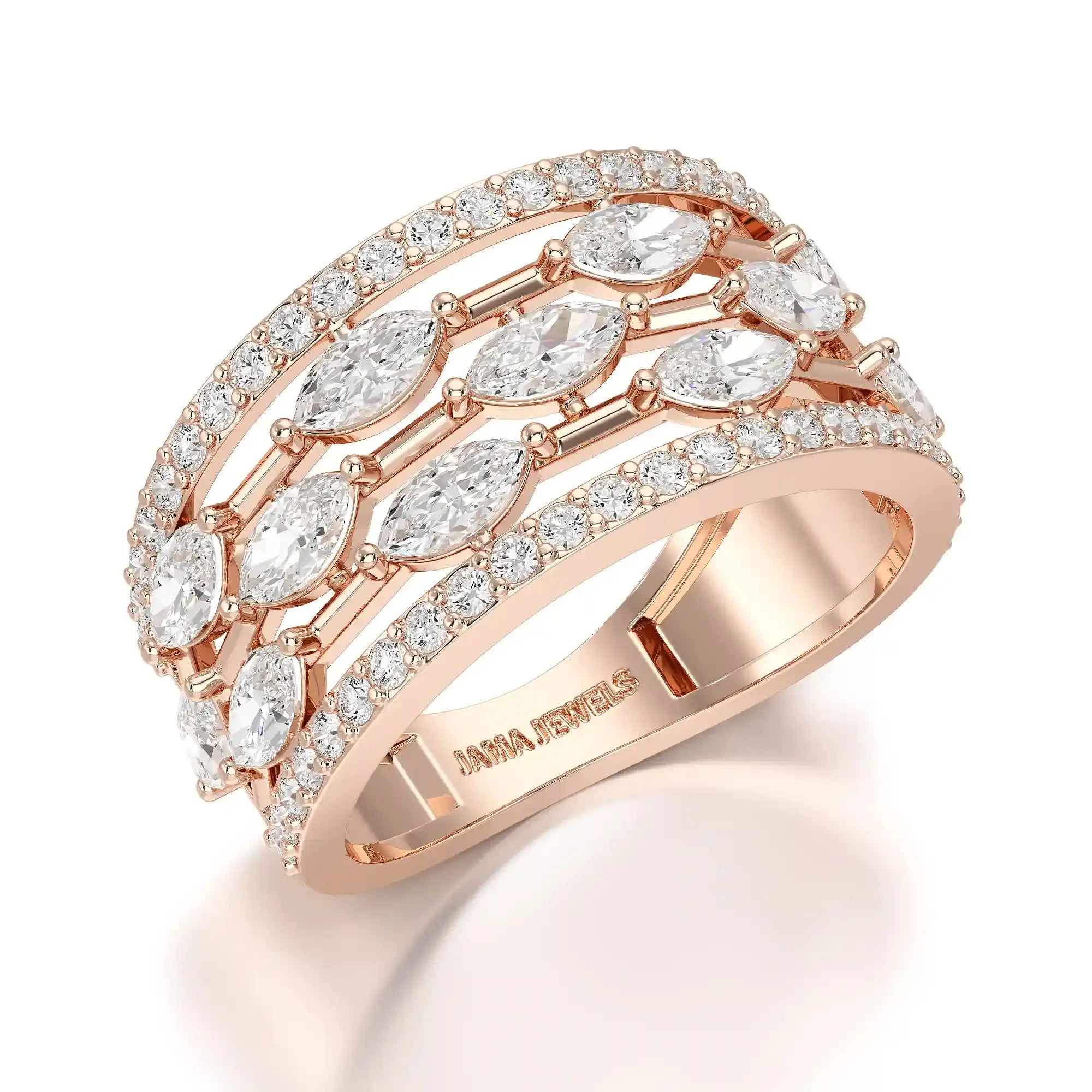 1.75 CT Five Row Ring with Marquise & Round Diamonds Jama Jewels