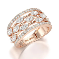 1.75 CT Five Row Ring with Marquise & Round Diamonds Jama Jewels