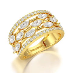 1.75 CT Five Row Ring with Marquise & Round Diamonds Jama Jewels