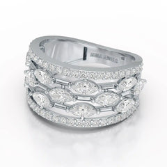 1.75 CT Five Row Ring with Marquise & Round Diamonds Jama Jewels